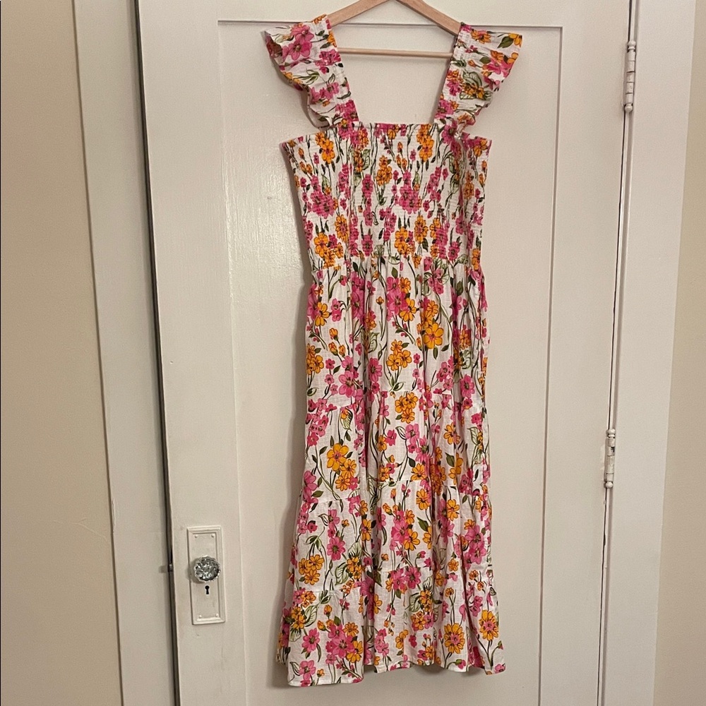 Lands End NWOT White Floral Cotton Smocked Tiered Dress Sz XL - Picture 4 of 10